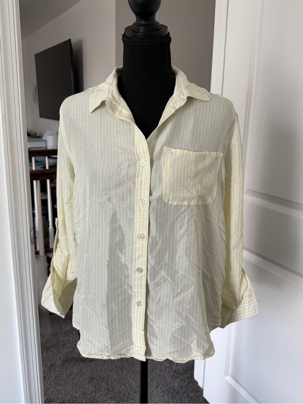 Yellow and White Striped Button-Up Shirt